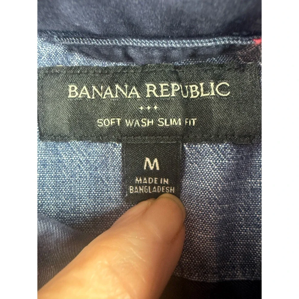Banana Republic Mens Navy Blue Star Print Short Sleeve Button Down Shirt Slim M